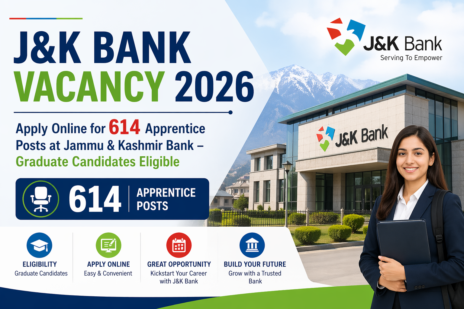J&K Bank Vacancy 2026: Apply Online for 614 Apprentice Posts at Jammu & Kashmir Bank – Graduate Candidates Eligible