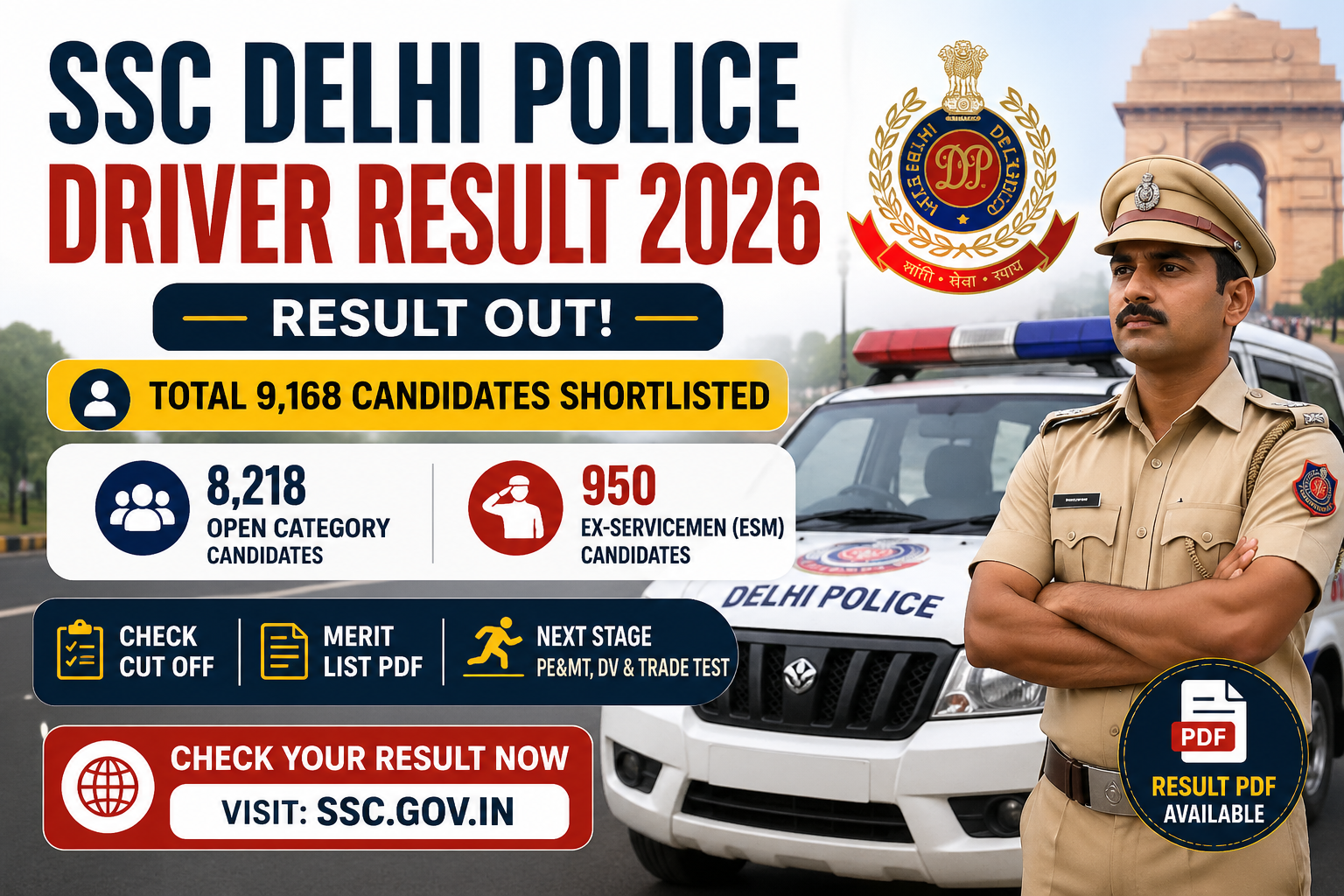 SSC Delhi Police Driver Result 2026